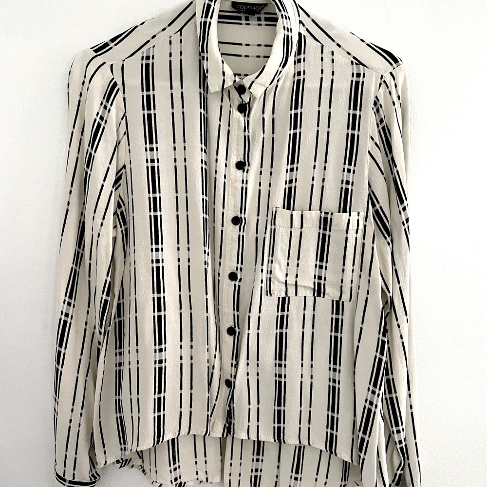 Topshop Black & White Check Print Button Down Shirt